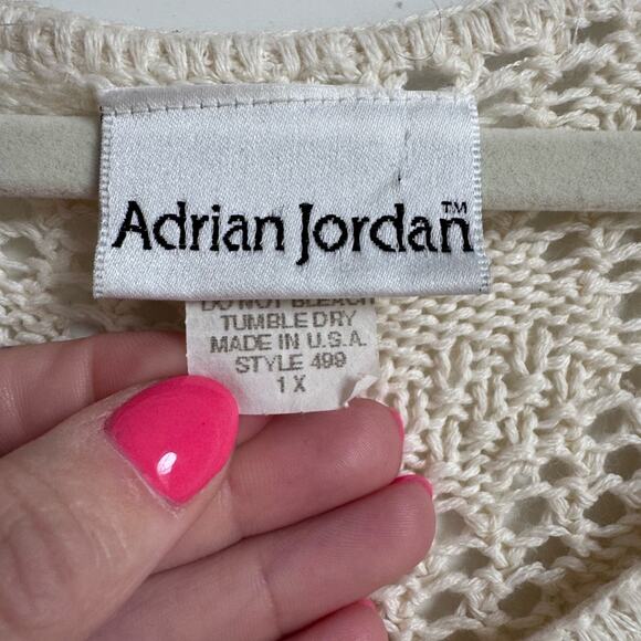 Adrian Jordan 1X Cream Vintage Sweater Knit‎ Handmade Open Stitch loose fit 90s - Picture 2 of 9